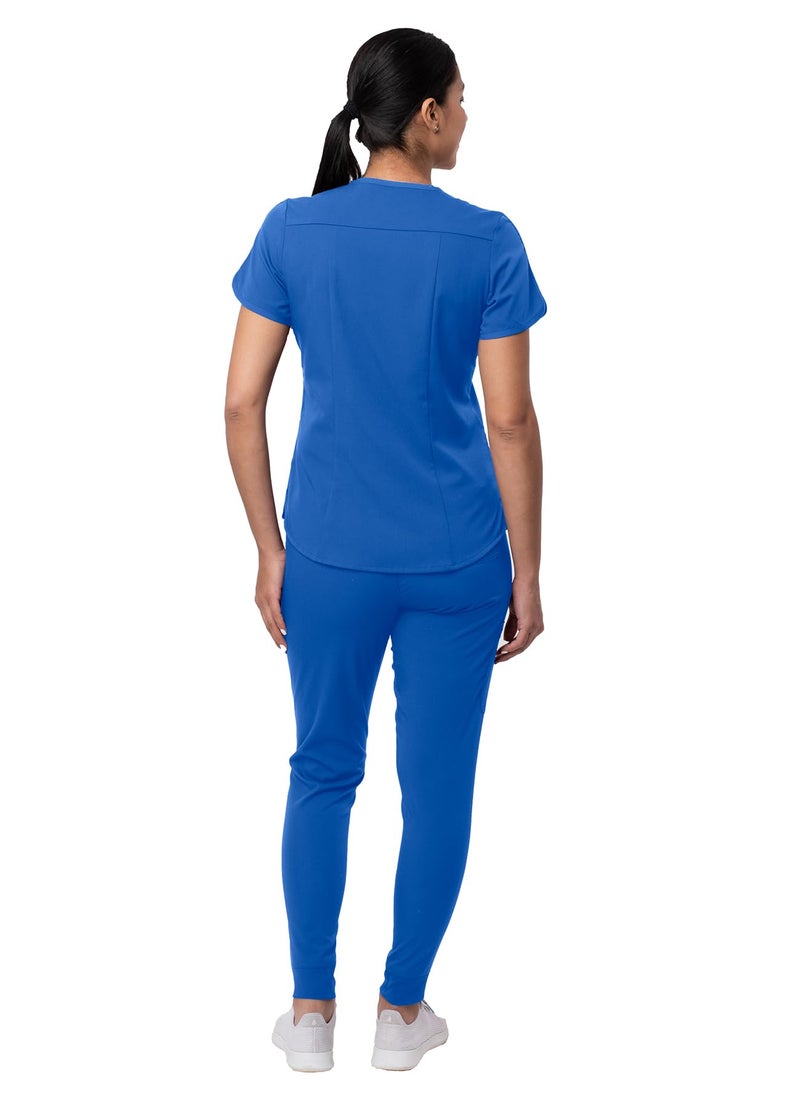 Adar Uniforms Adar Pro Athletic Scrubs Set For Women - Stretch V-Neck Scrub Top & Yoga Jogger Cargo Scrub Pants, 10 Pockets - P9500 - Royal Blue - M - Image 2